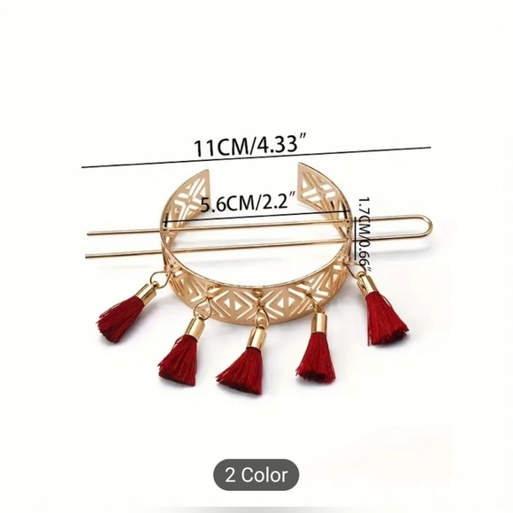 2pc Set Floral Hollow Boho Tassle Double Bun Holder - Picture 8 of 12